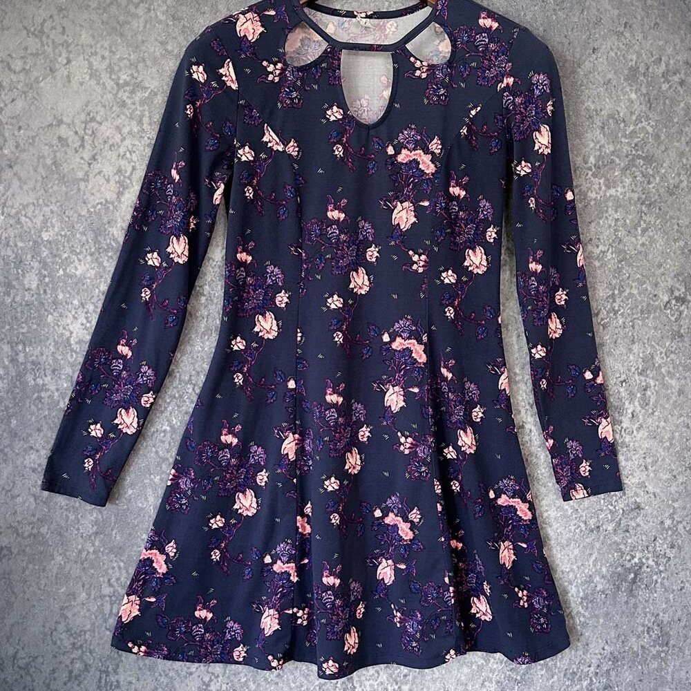 Mudd Blue & Pink Floral A-Line Dress, M